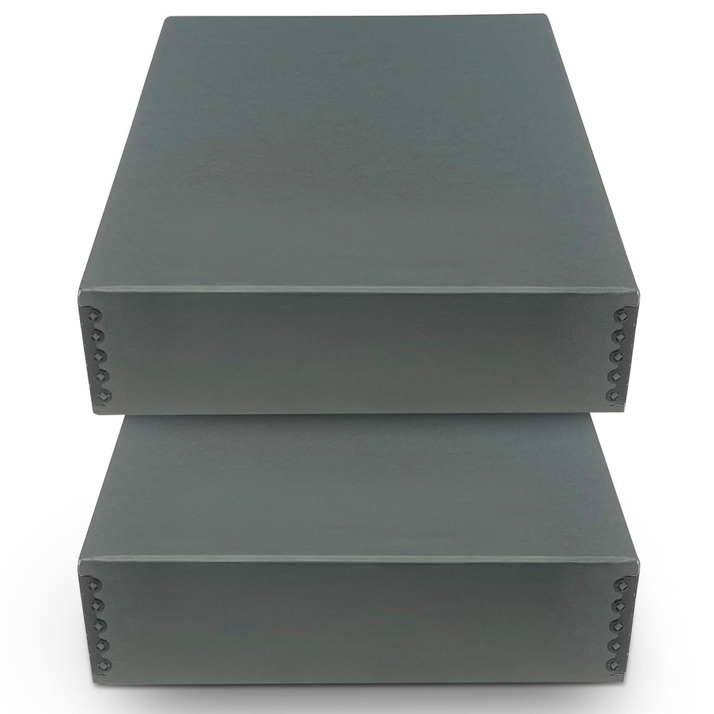 2 Pack Acid-Free Gray Archival Storage Box 11.75x15.25x3 Drop Front Museum Box-image
