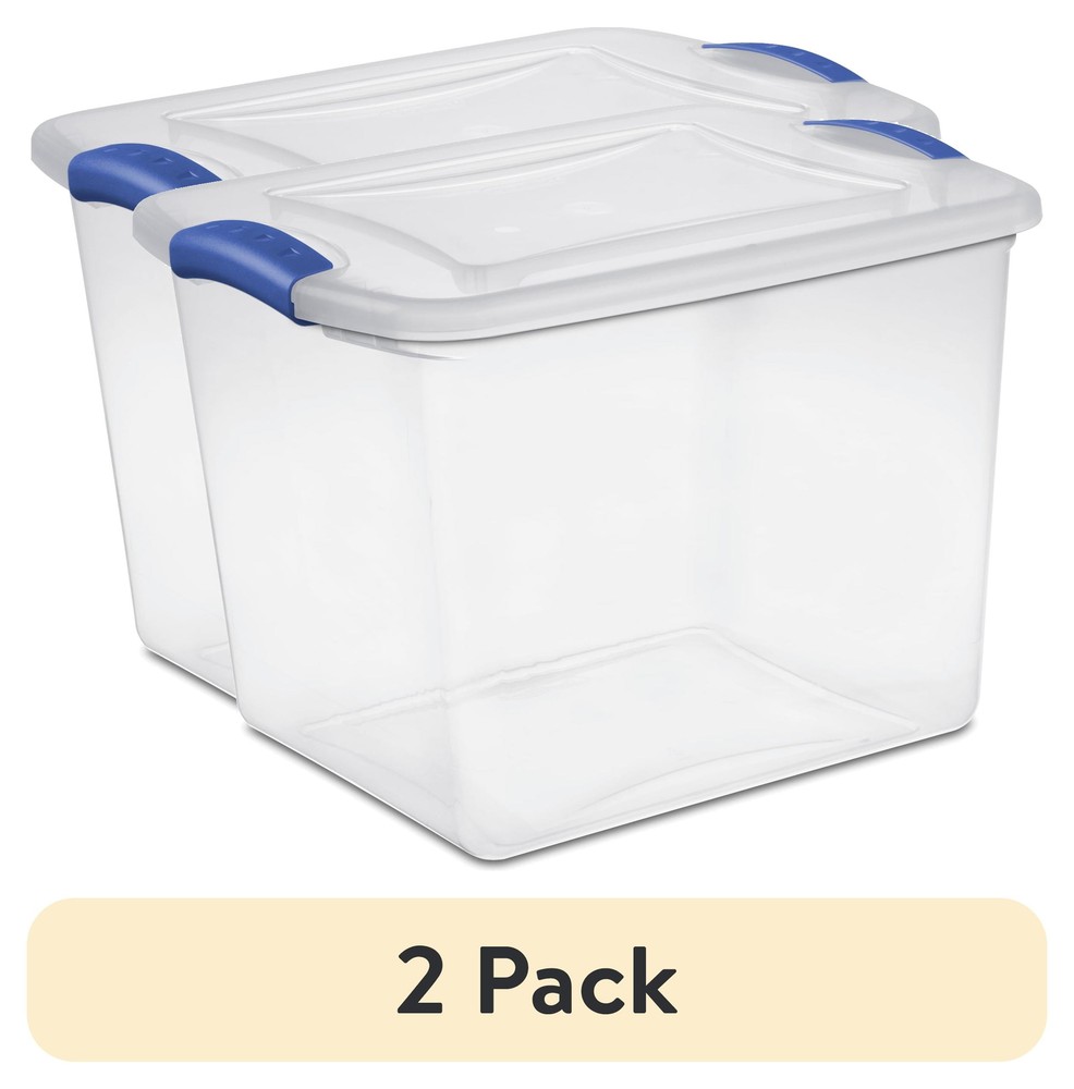 Clear 27-Quart Small Storage Bin with Latch Lid in Blue Plastic