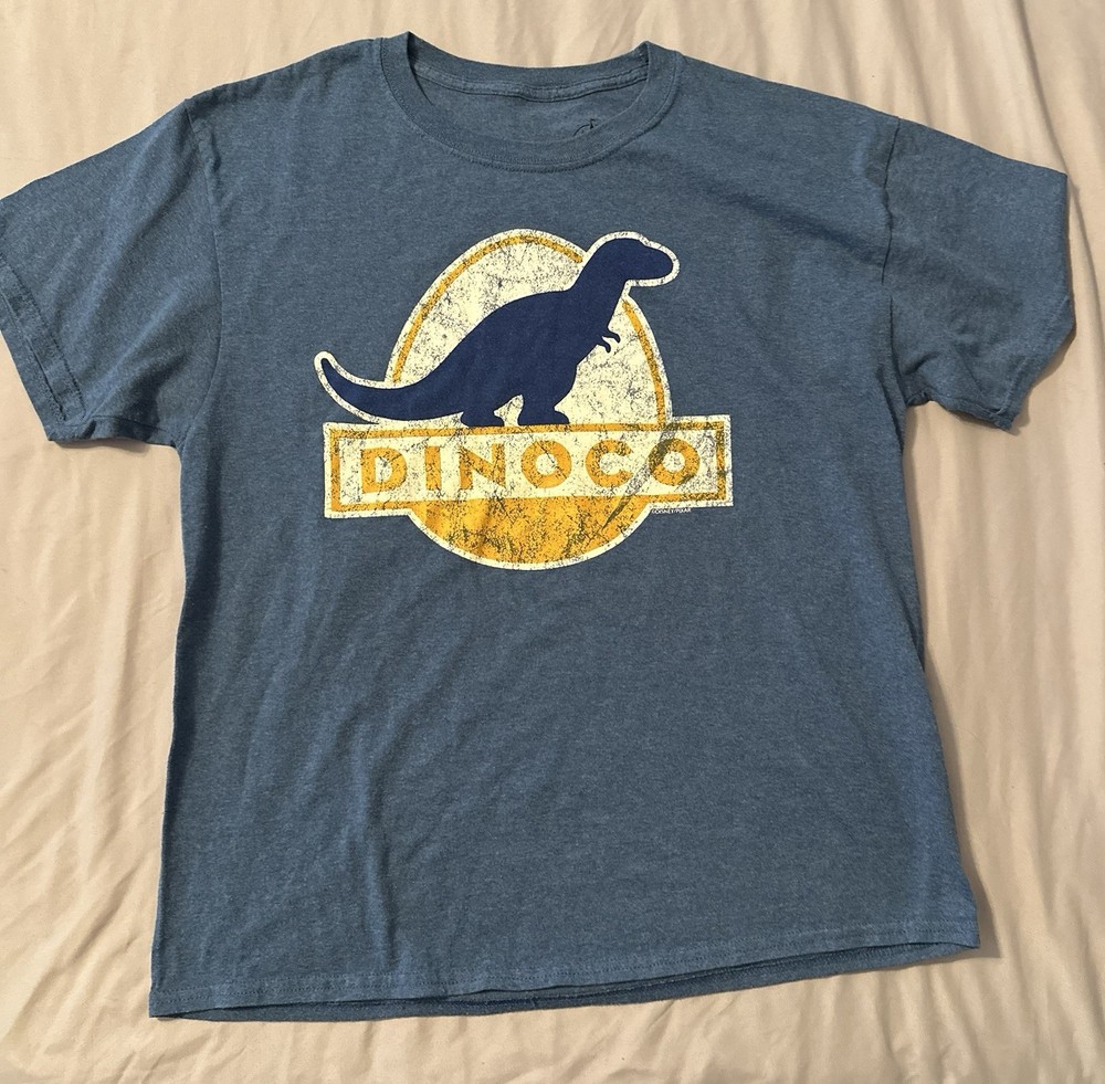 Disney Parks Dinoco T-Shirt Men's M Blue Distressed Logo Graphic Tee Pixar Cars