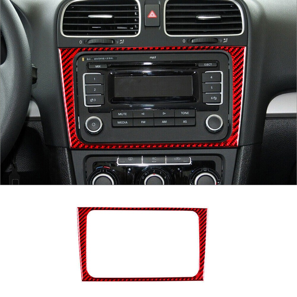 Volkswagen Golf Red Carbon Fiber CD Console Trim Cover  
