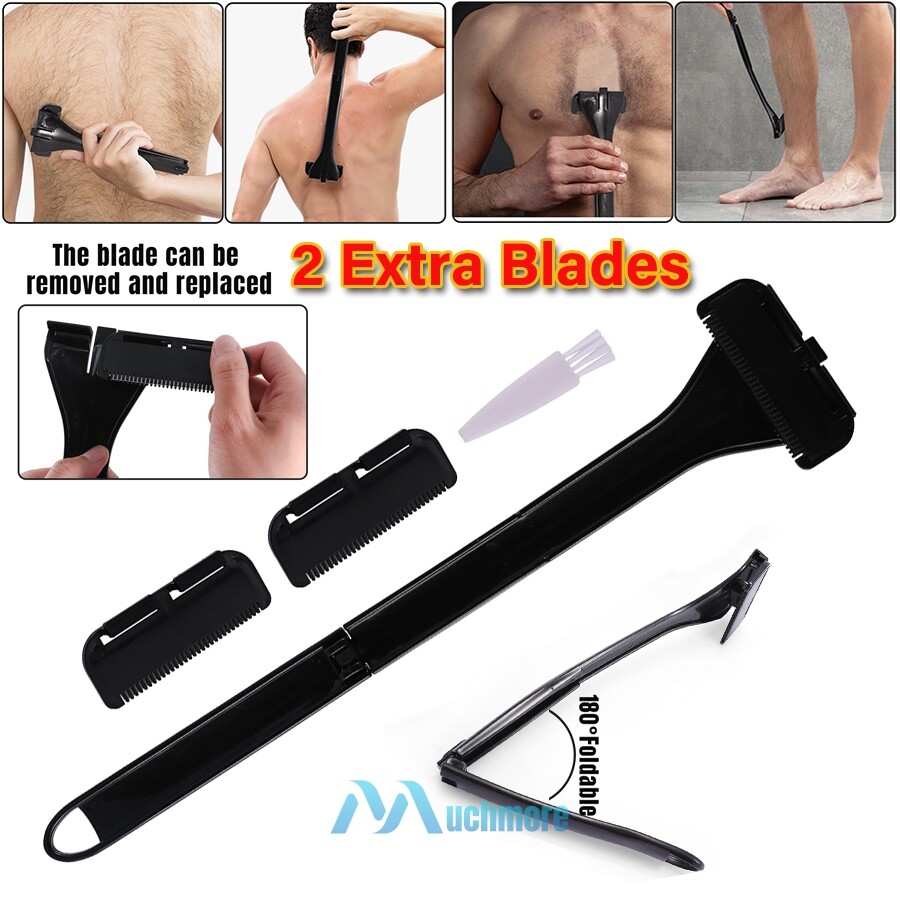 Foldable Back and Body Hair Shaver Manual Razor Trimmer for Men Wet Dry Dual Use