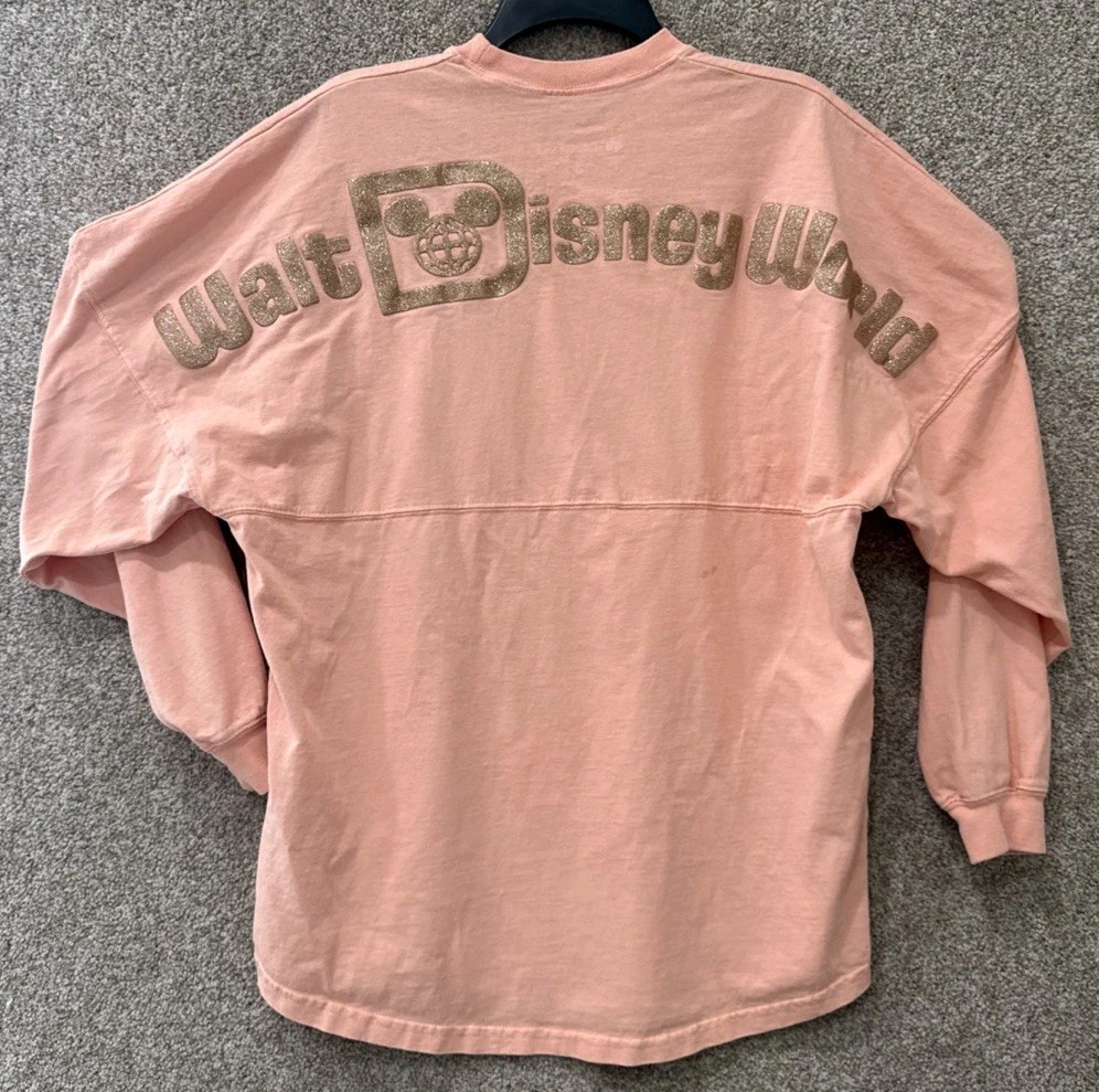 Walt Disney World Spirit Jersey Adult Small Peach Glitter Long Sleeve T-Shirt