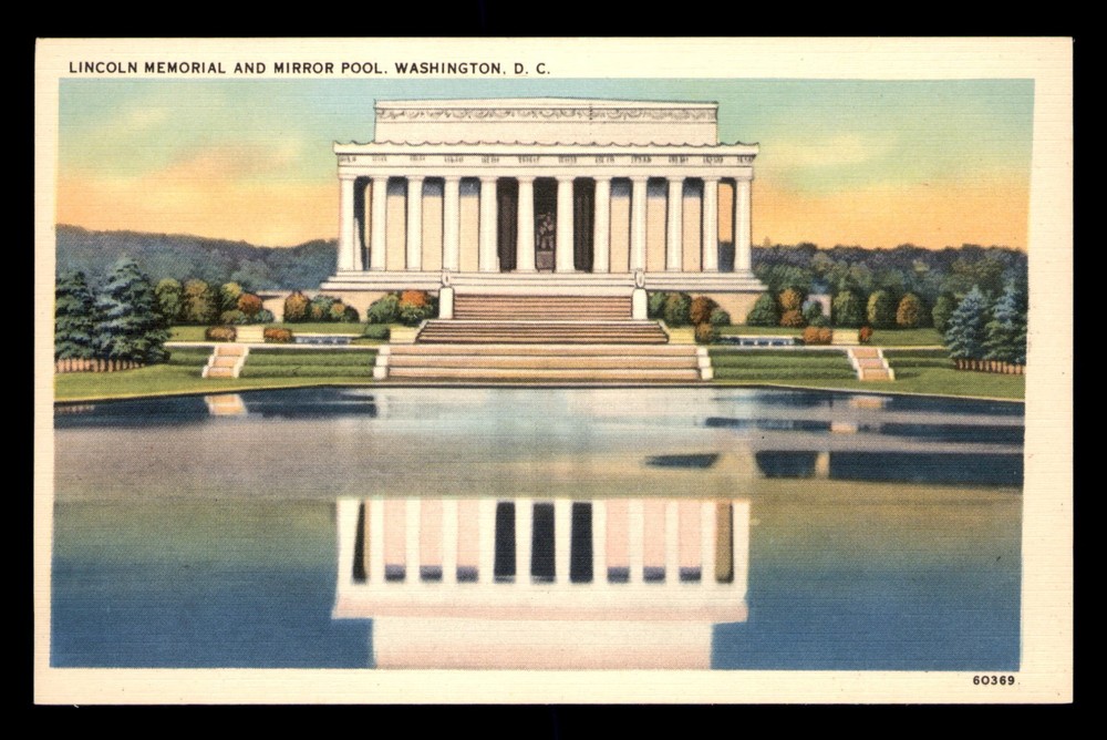 Lincoln Memorial Mirror Pool Washington DC Maryland MD Linen Unp Postcard