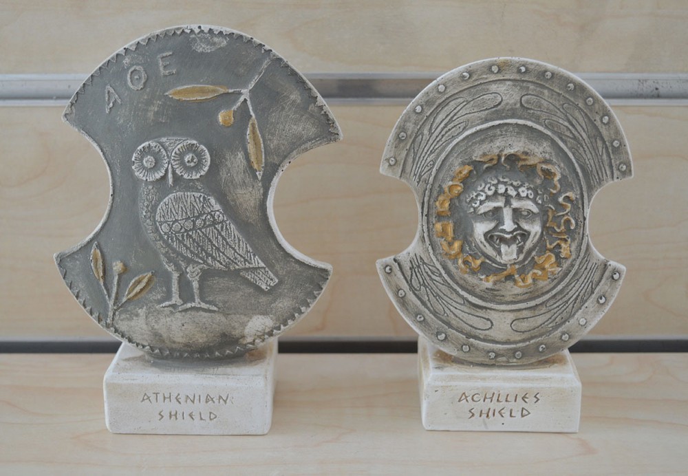 Owl Achilles shield sculpture set artifacts