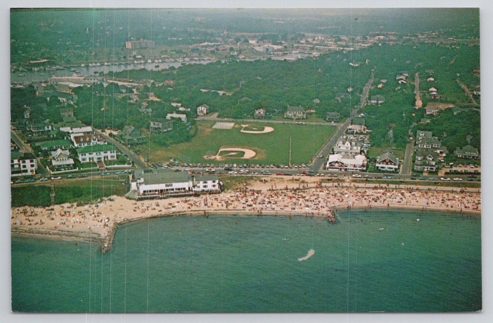 Falmouth Heights Beach Cape Cod MA Aerial View Chrome Postcard