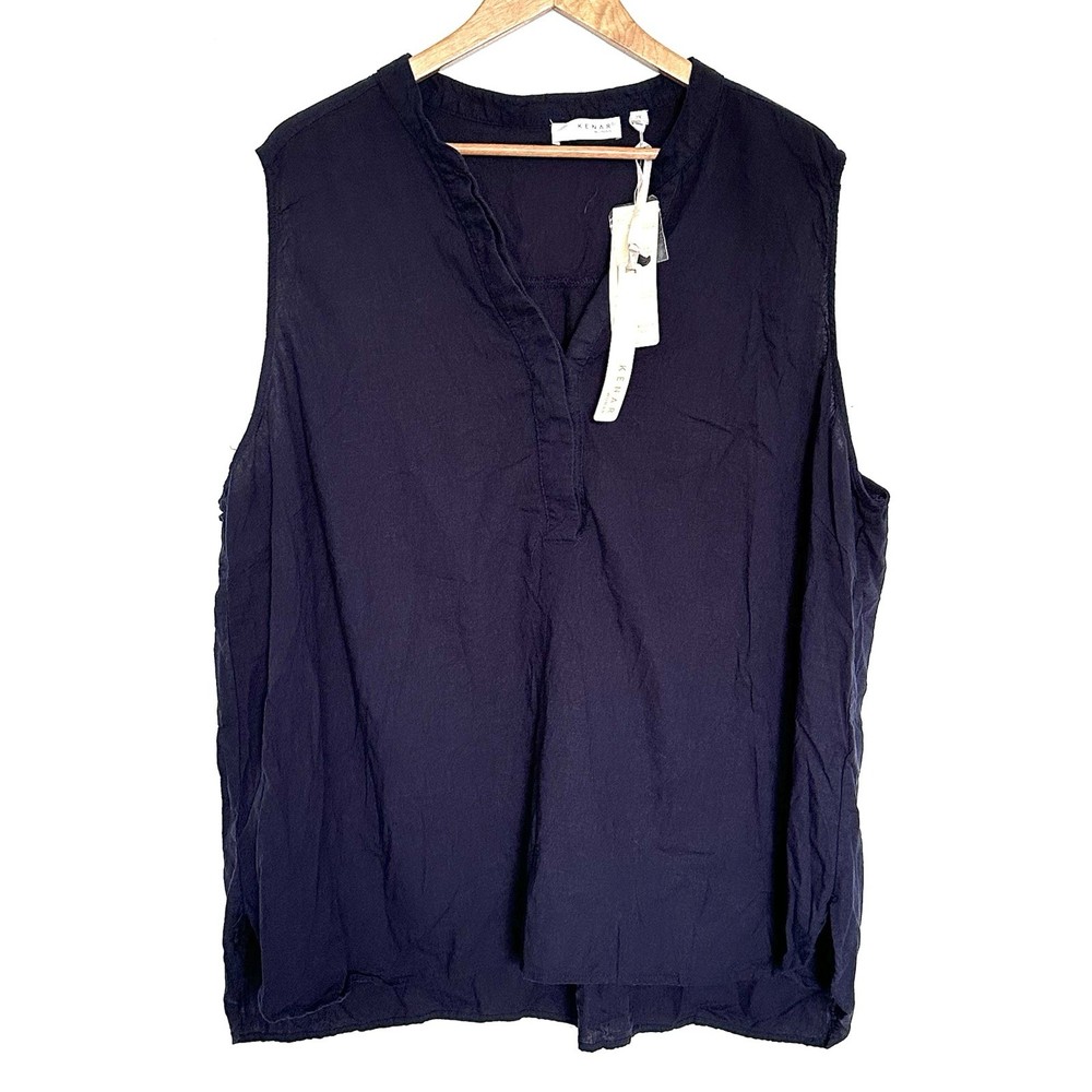NWT Kenar Plus Shirt Women’s 3X Blue Linen Rayon Sleeveless V Neck Top