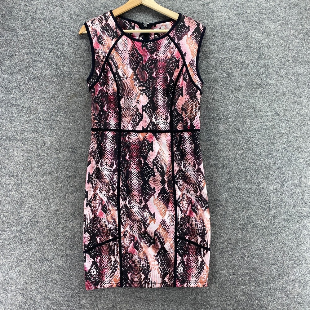 Jennifer Lopez Dress Women 10 Black Geometric Shift Midi Zipper Sleeveless