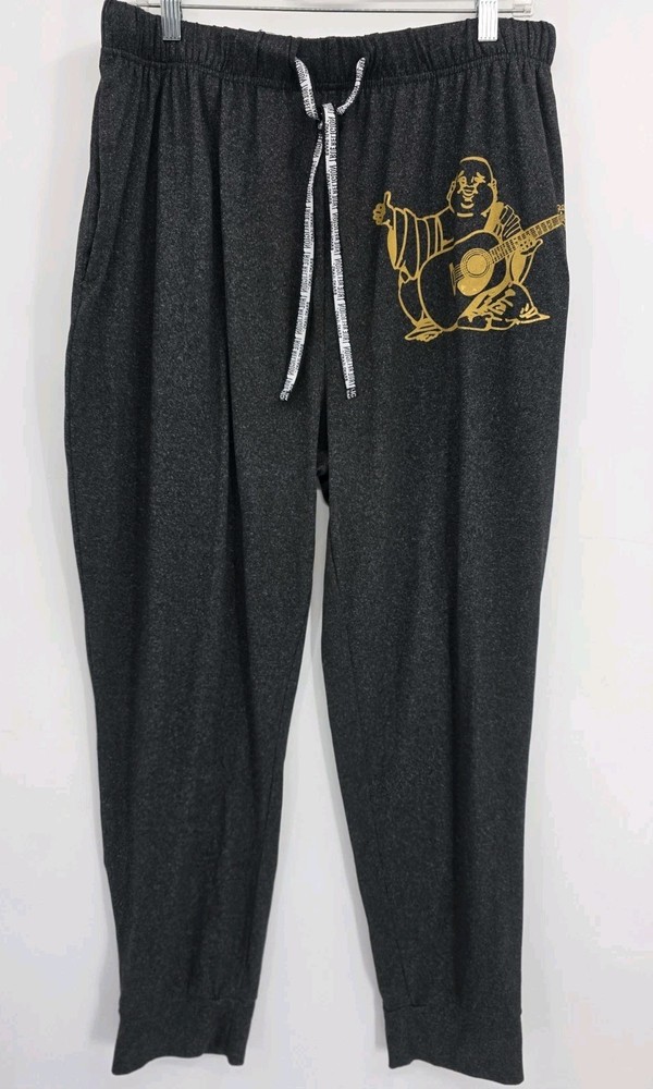 True Religion Mens Large Jogger Sweatpants Gray Buddha Logo Lounge Pants Pockets