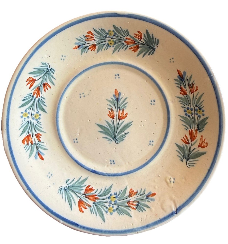Vintage Quimper France HR Floral Plate 7” Hand Painted Breton Faience