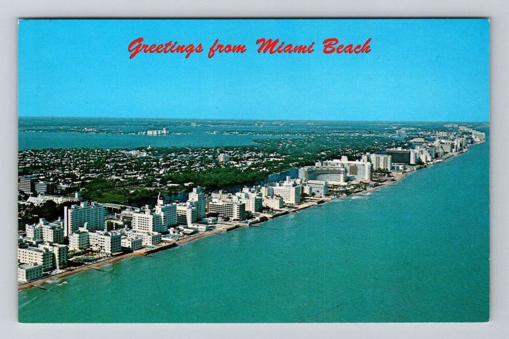Miami FL-Florida, General Greetings, Aerial View Skyline, Vintage Postcard