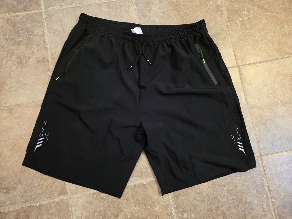 5XL Mens Shorts Basketball Workout Athletic Elastic Waist Zipper Pockets -Black