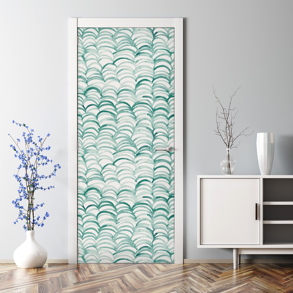 Watercolour aqua circles Bubble Free scallop Door Decal Reusable self adhesive