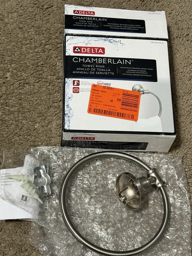 Delta Chamberlain Wall Mount Round Closed Towel Ring Hardware in Brushed Nickel