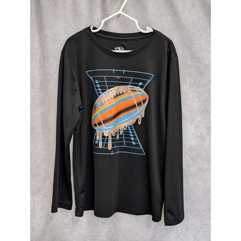 Athletic Works Boys Black Long Sleeve Football Graphic Performance Tee Shirt M 8