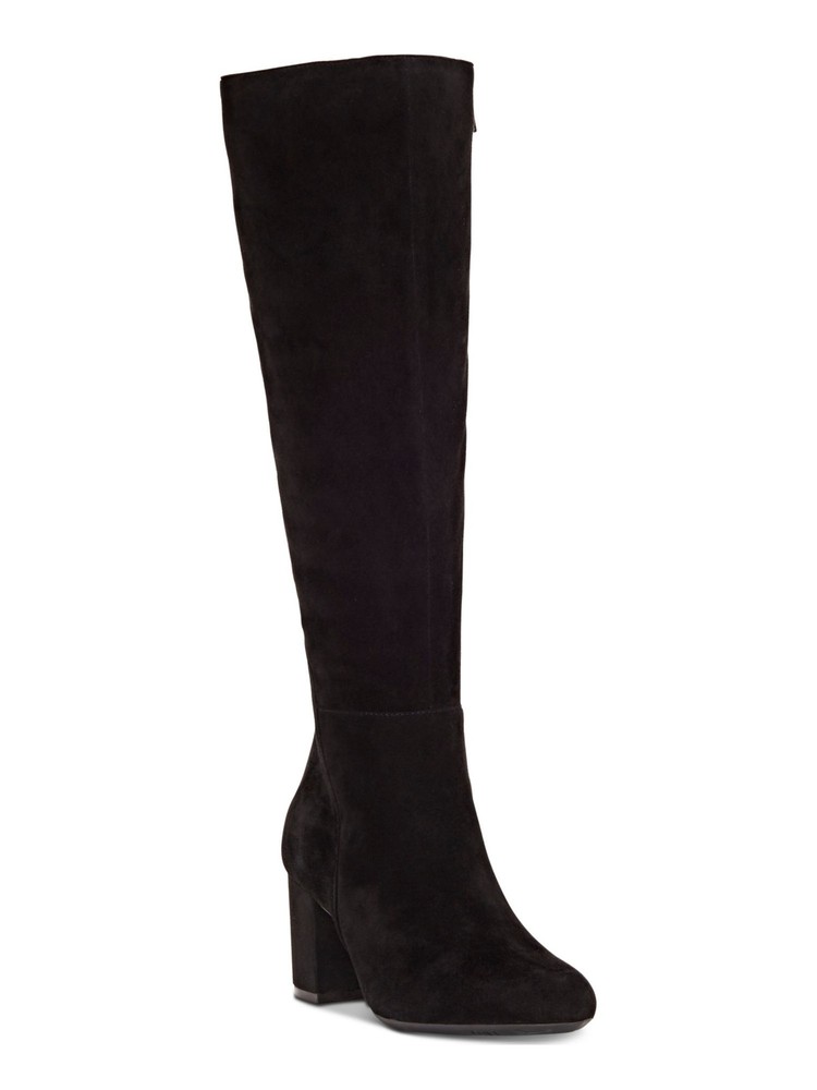 INC Womens Black Wide Calf Radella Toe Block Heel Leather Boots Shoes 10.5 M