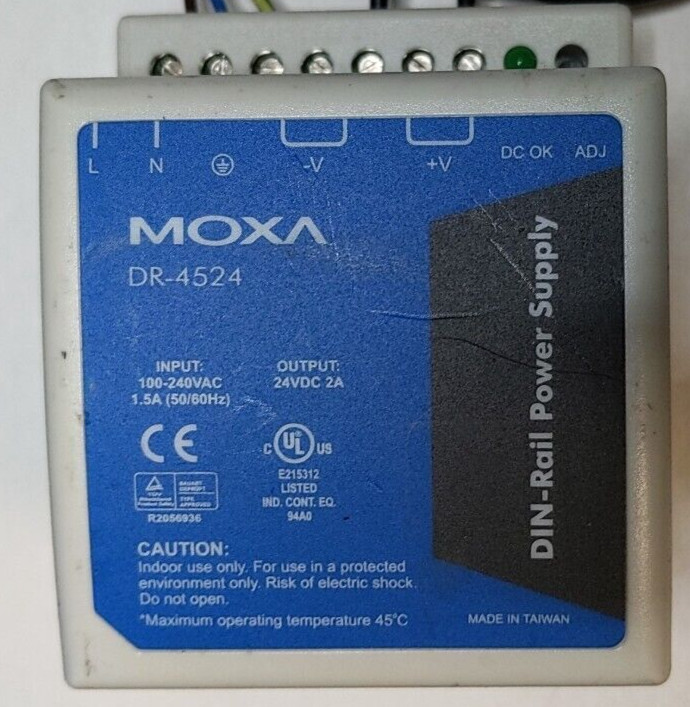 Moxa DR-4524  Power Supply, 24VDC 2A output Din Rail, Input: 100-240VAC