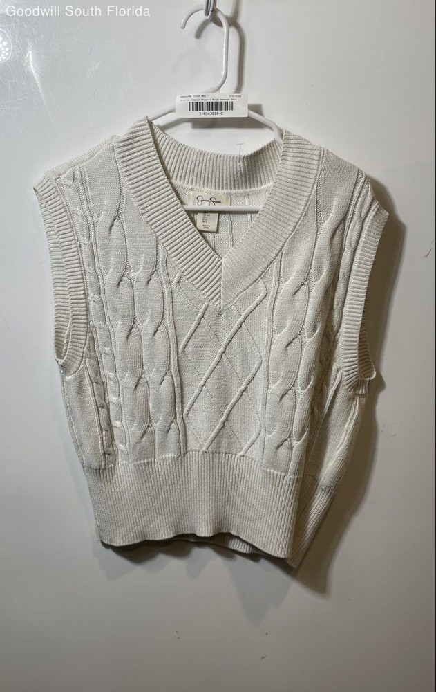 Jessica Simpson Womens Beige Cable-Knit Sleeveless V-Neck Vest Sweater Size L