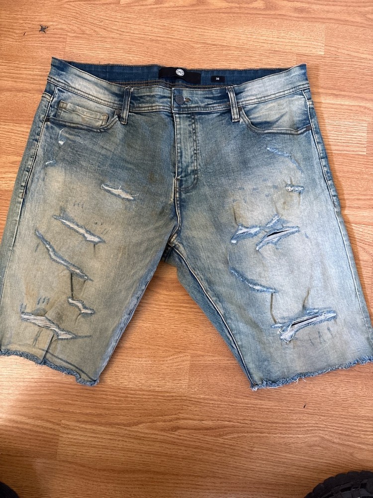 jordan craig disstressed summer jean yellow/blue shorts size38