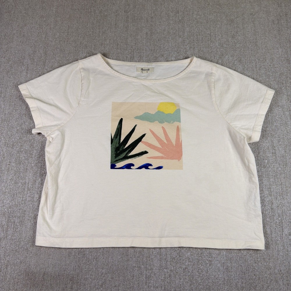 Madewell Womens Graphic Crop T-Shirt Cream Abstract Coastal Art Size M-image