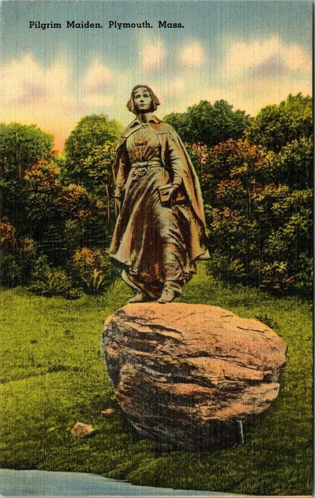 Statue of Pilgrim Maiden Plymouth Massachusetts Vintage Postcard