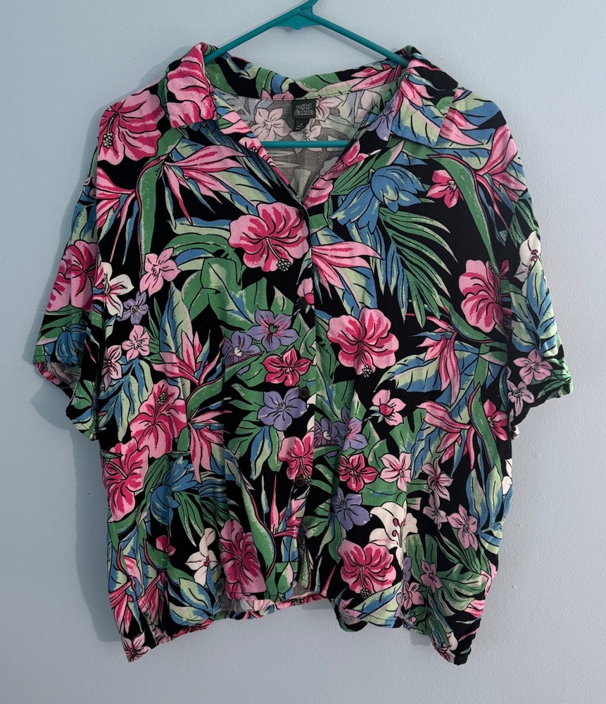 Wild Fable Button Up Shirt Floral Tropical Short Sleeve - Women's XL