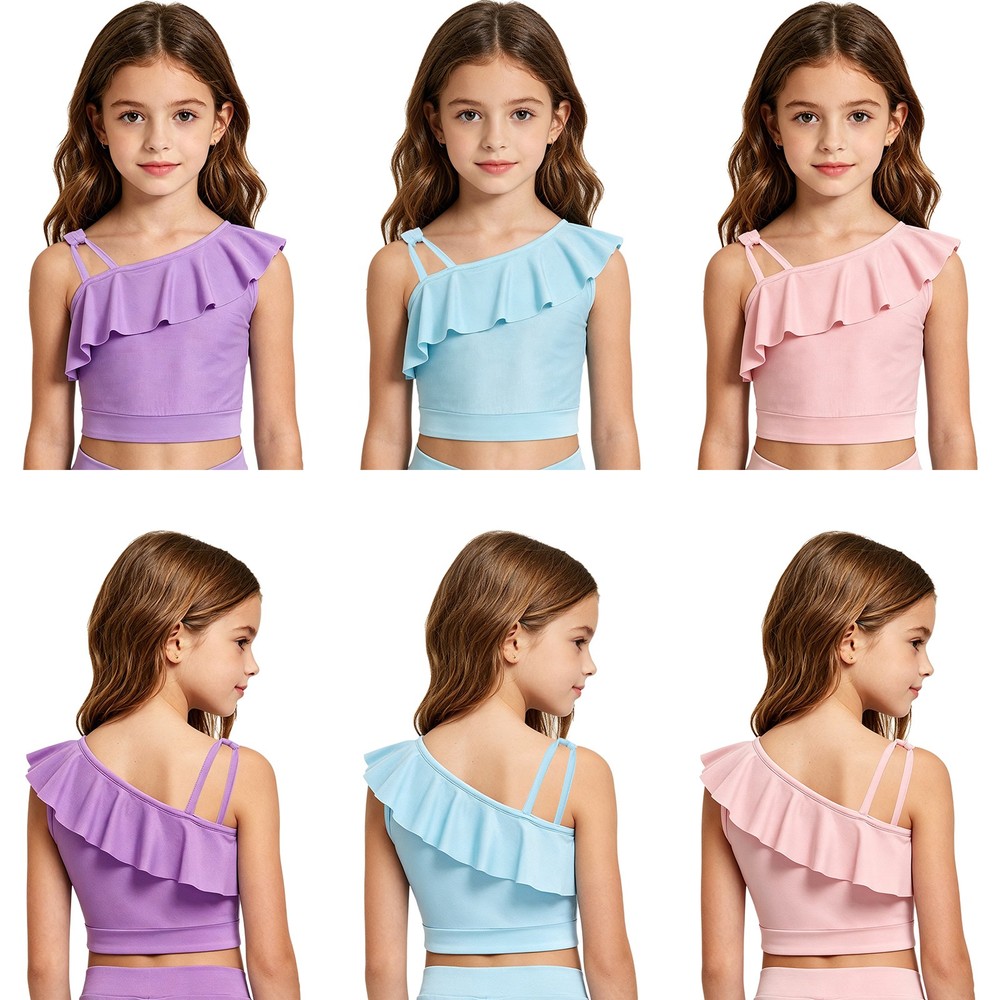 Kids Girls Tank Top Ballet Tops Workout Crop Top Running Asymmetrical Camisole