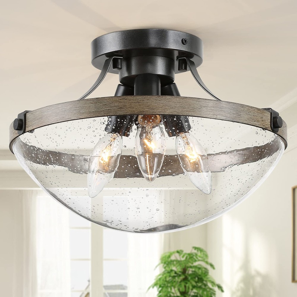 Semi Flush Mount Ceiling Light Fixture 3-Light Close to Ceiling Lighting with Clear Glass Shade