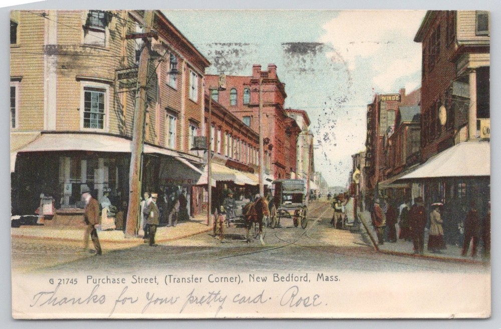 1907 Purchase Street Transfer Corner New Bedford MA Postcard Rotograph