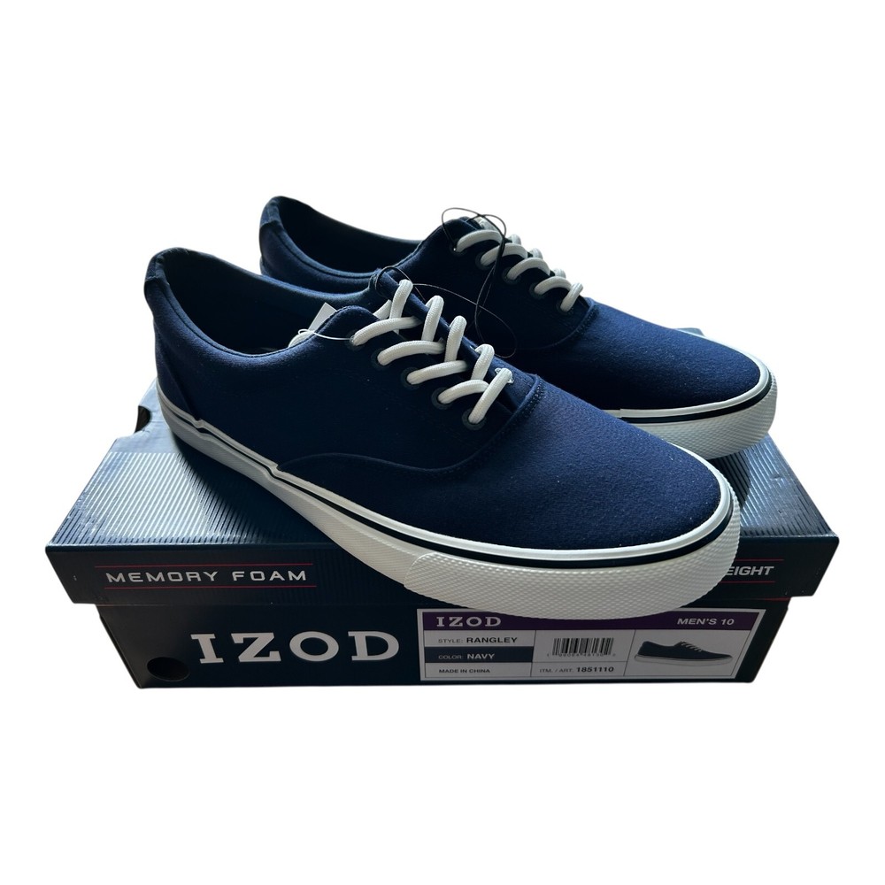 Izod Rangley Men's Lace Up Casual Canvas shoe Memory Foam Navy size 10