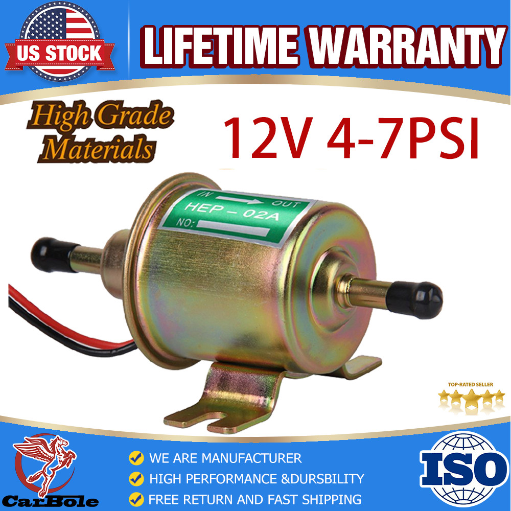 Universal Low Pressure Electric Fuel Pump 4-7 PSI 12V Inline Gas Diesel  HEP-02A