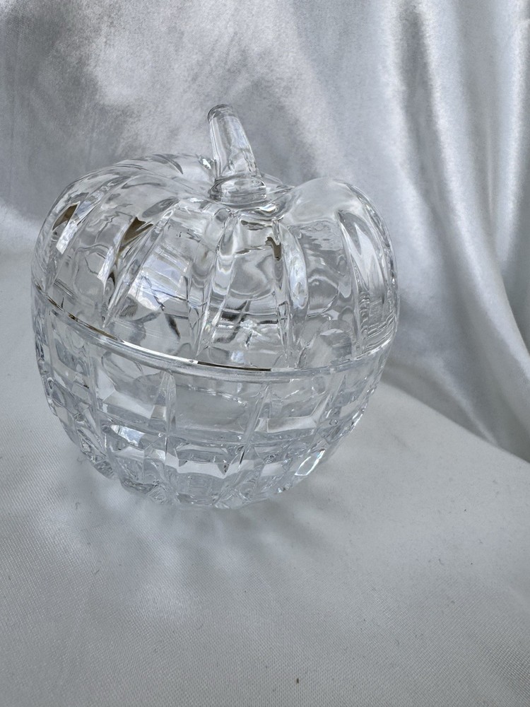 Apple/Pumpkin Honey or Candy Bowl with lid -  Full Lead Crystal -