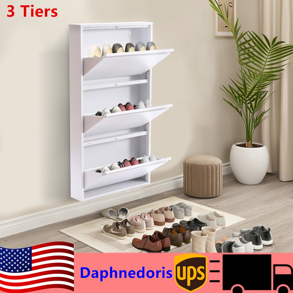3-Tier Wall Mount Shoe Storage Cabinet Holds 9 Pairs