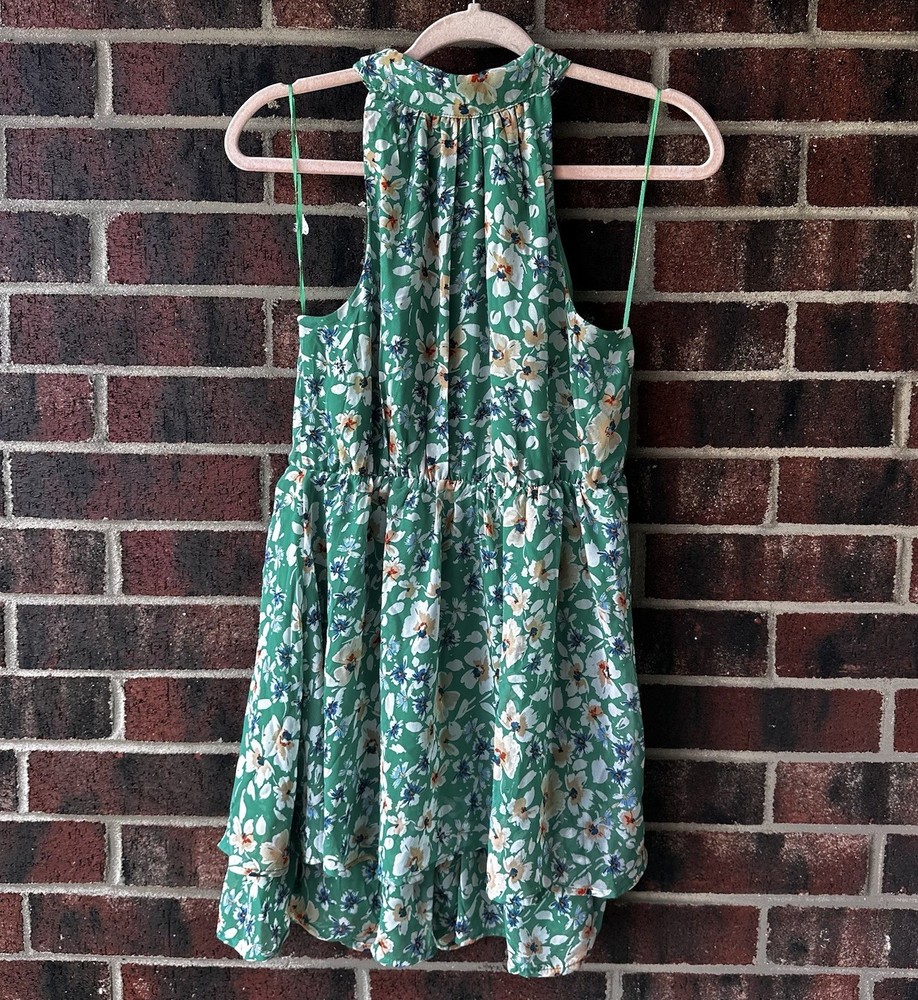 NWT Md Sienna Sky Green Floral Halter Mini Dress Cottagecore Summer Garden Party