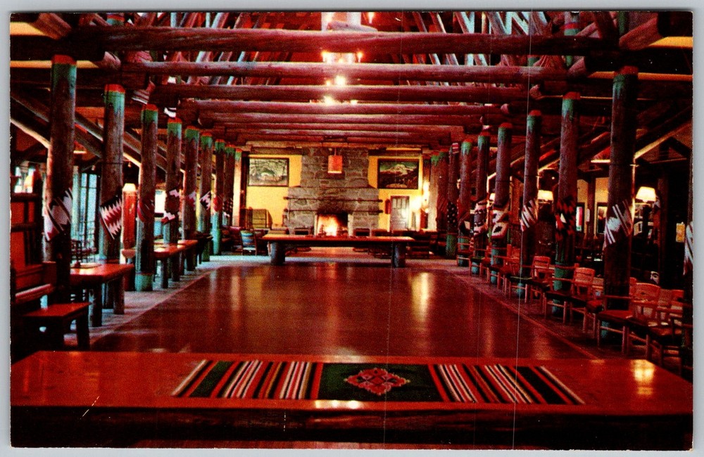 Vtg Postcard Paradise Inn Lobby Mount Rainier National Park, WA 1950s