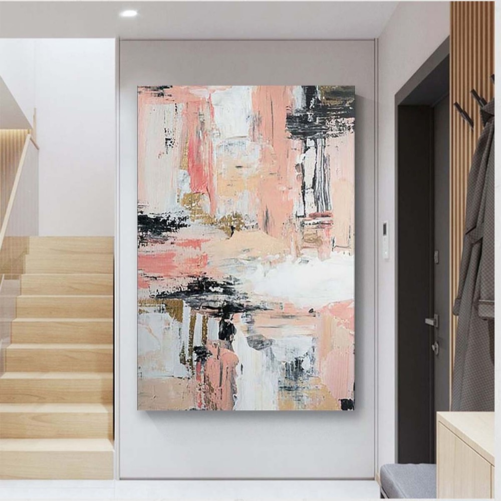 Modern Minimalist Pink Abstract Handmade Oil Painting Large Corridor Porch Decor
