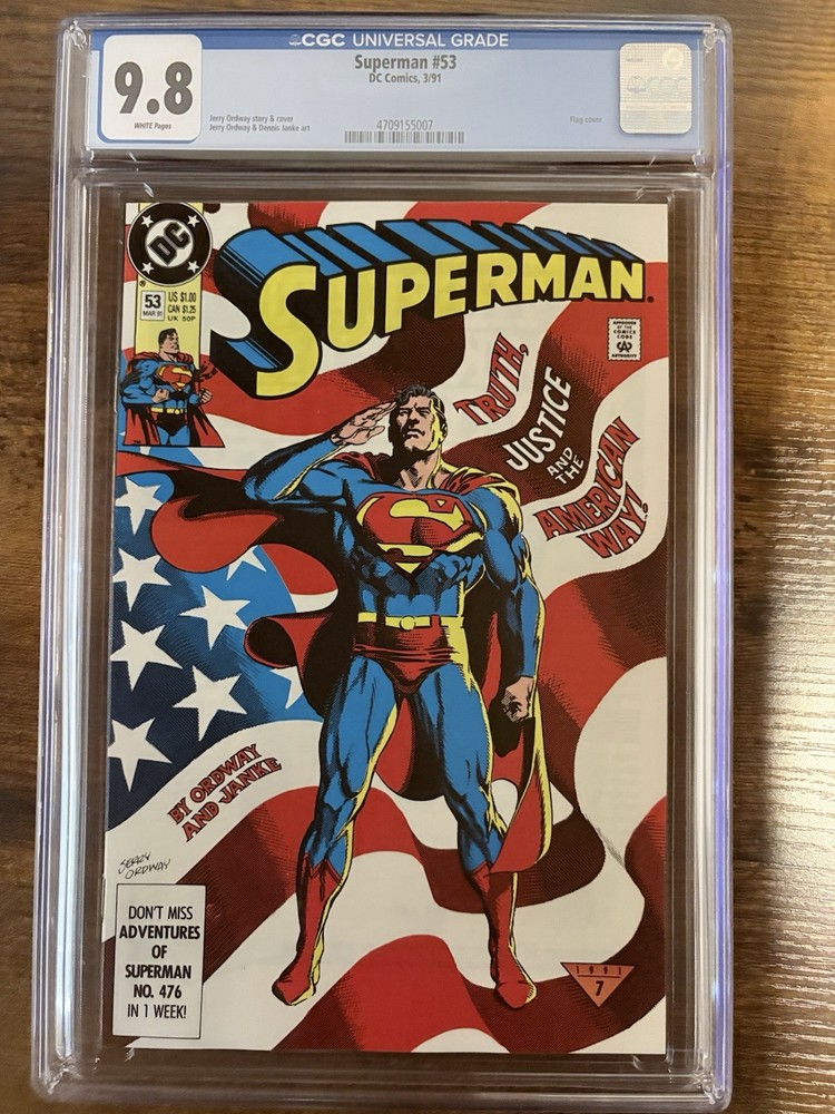 Superman #53 CGC 9.8 WP Classic American Flag Cover DC 1991 C