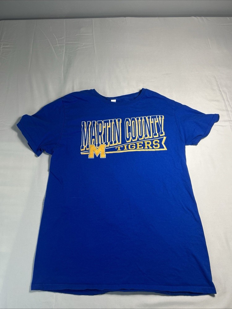 Fruit Of The Loom Blue Graphic Modern Casual Crew Neck TShirt Unisex Size M (201
