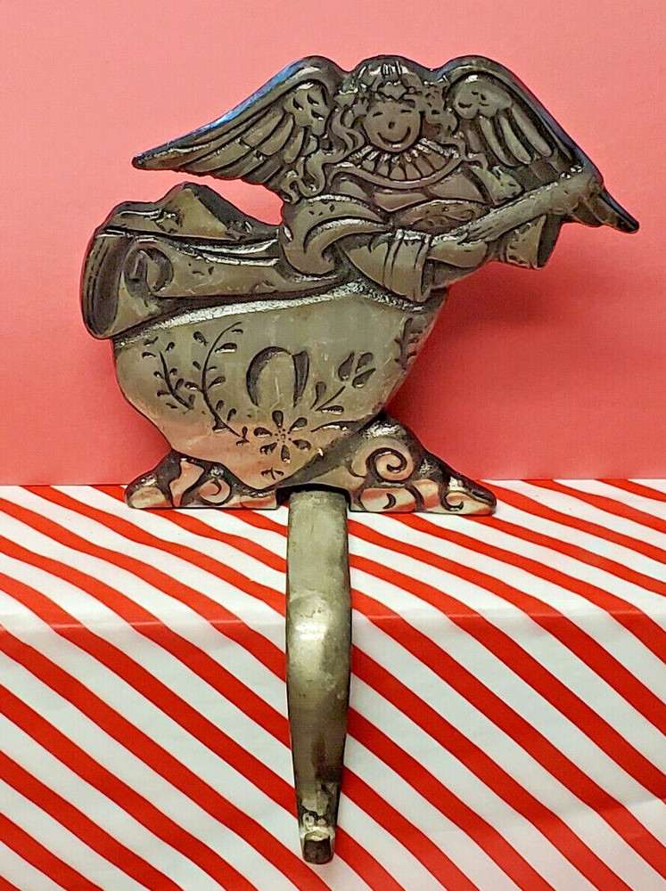 Grandeur Noel Angel Lute Cast Iron Christmas Stocking Hanger Large Heavy