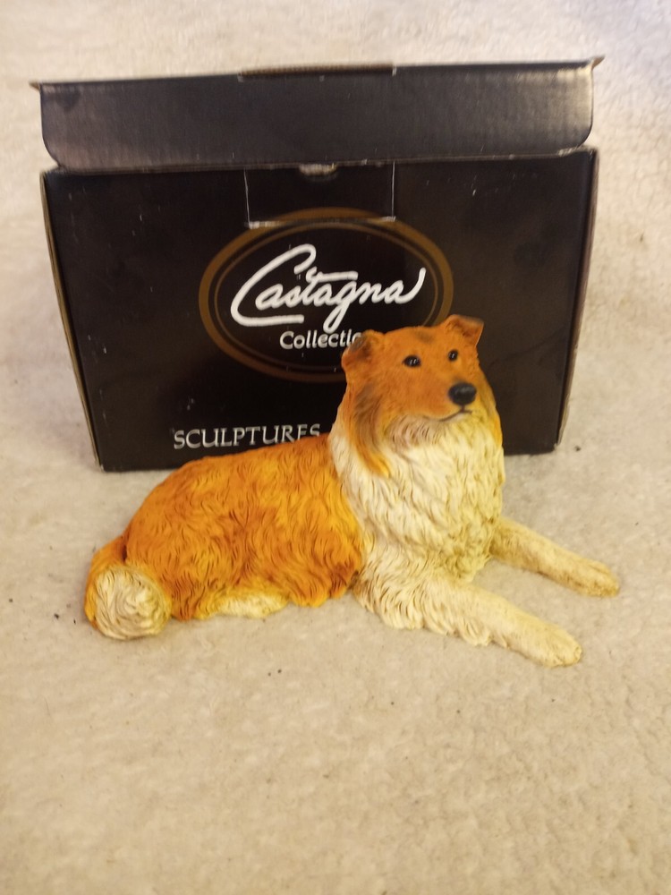 Vintage Rough Collie Dog Castagna Alabaster Sculpture Figurine 1988 Italy