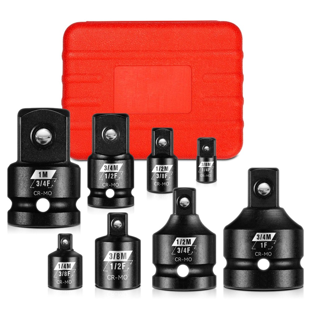 Impact Socket Adapter Set 8PCS, 1”3/4”1/2” 3/8”1/4”Square Drive, Reducer for ...