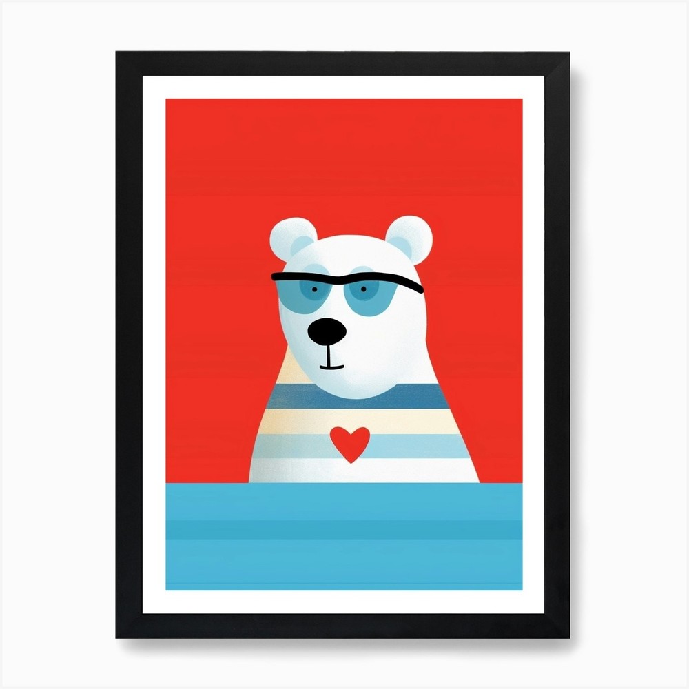 Little Polar Bear Wearing Sunglasses Framed Wall Art Canvas Print
