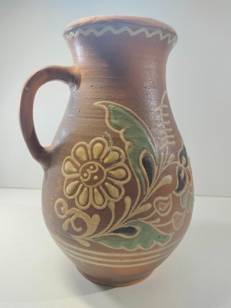 Ukrainian vintage milk jug Opishnya natural clay handmade 1970s