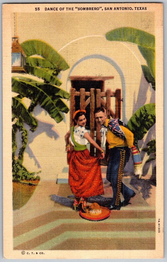 Vtg Linen Postcard Dance Of The Sombrero San Antonio, TX 1930s