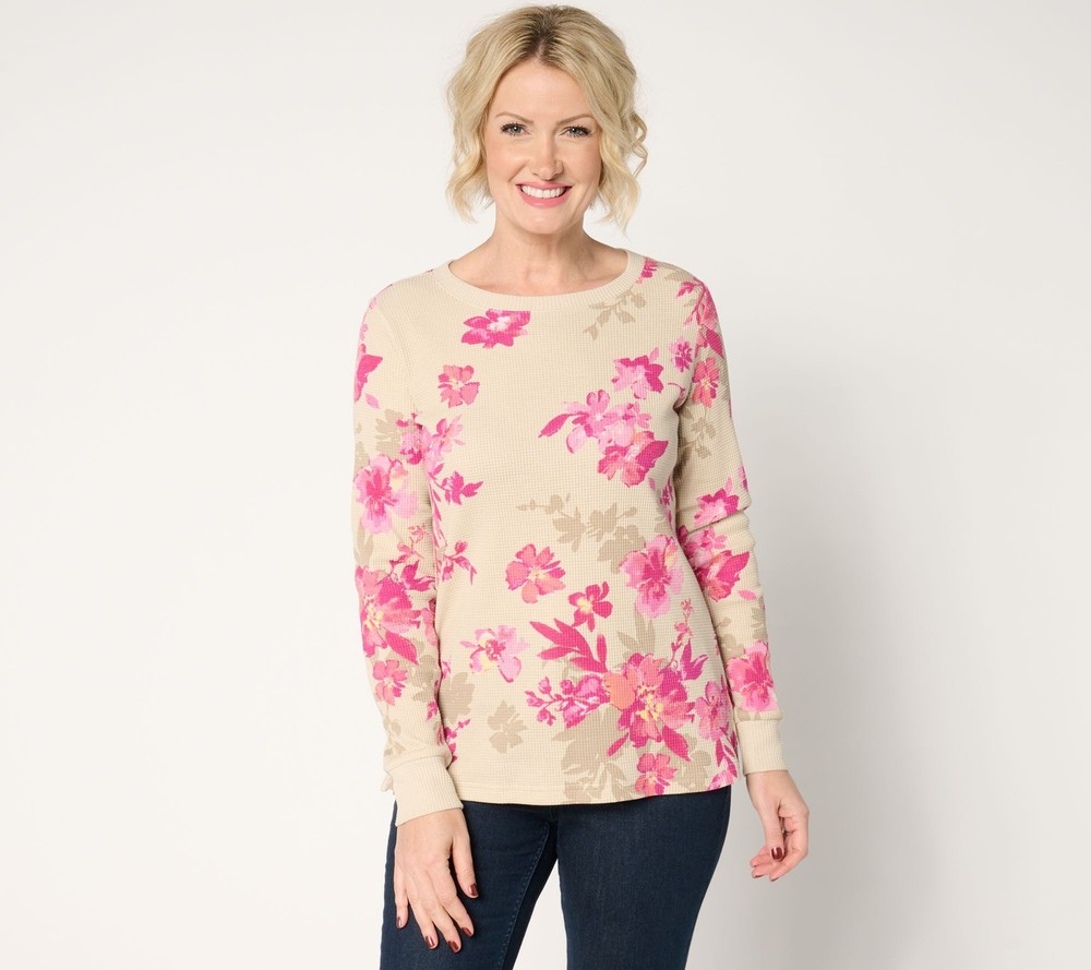 Belle by Kim Gravel Women's Top Sz L Baby Waffle English Multi-colored A677097