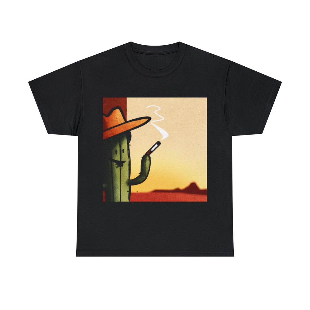Vintage Style Cowboy T Shirt Cactus Funny Desert Western Cartoon Smoking Cig