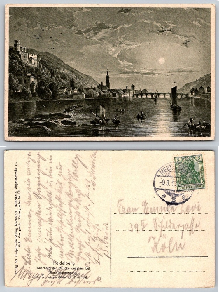 1913 Heidelberg Castle Sunset Germany Copper Engraving Postcard