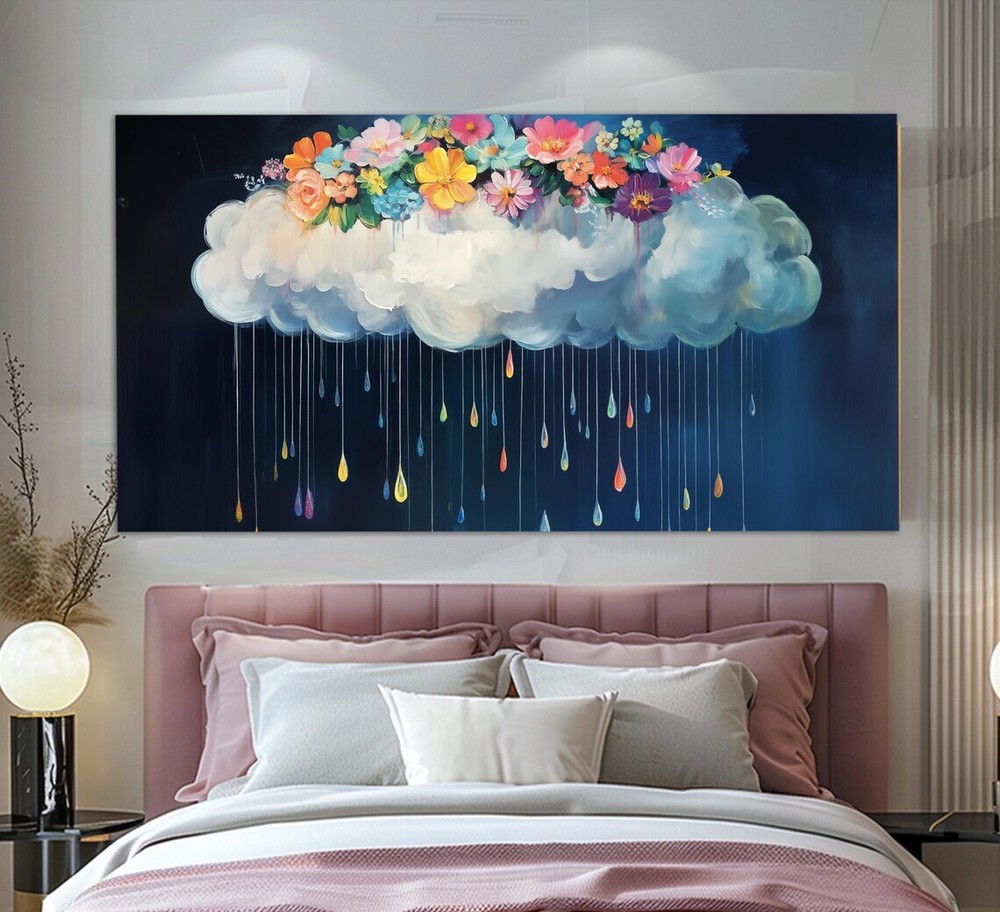 Abstract Rainy Cloud Oil Paint Floral Wall Art Canvas Unframed Print Art