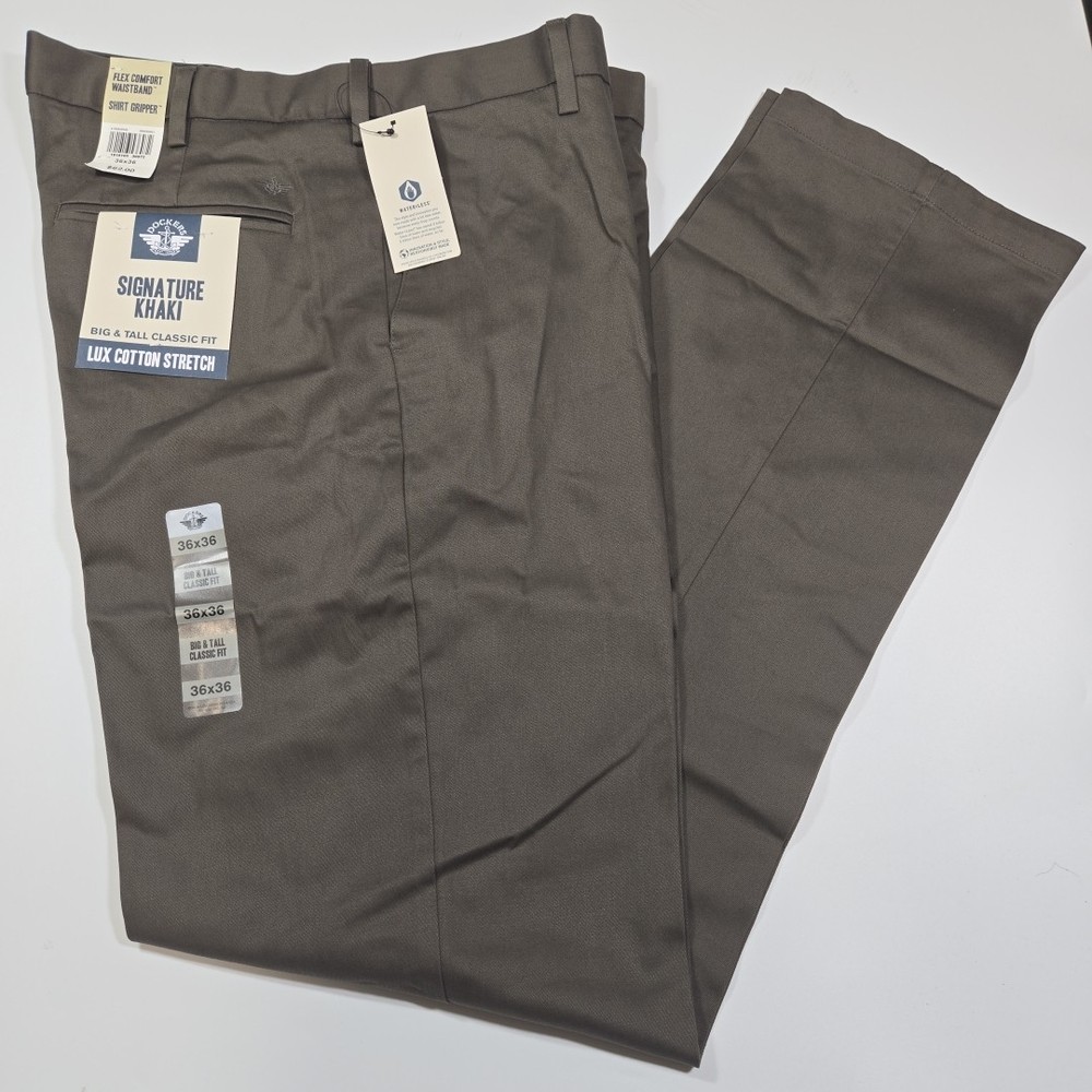 Dockers Signature Khaki Lux Cotton Stretch Pants Mens 36x36 Brown Big Tall Nwt