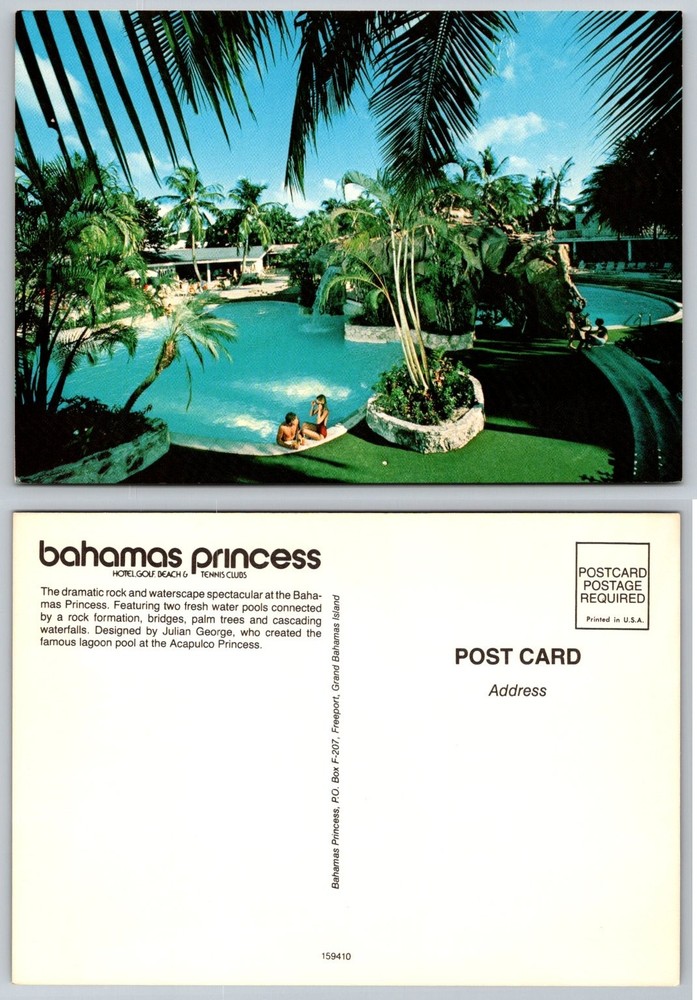 Bahamas Princess Hotel Pool Freeport Grand Bahama Island Vintage Postcard