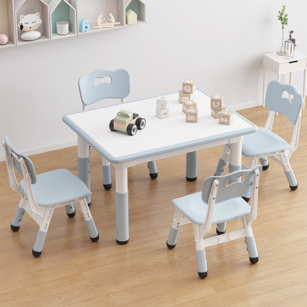 Adjustable Kids Table & 4 Ergonomic Chairs Set - Safe, Multi-Activity for Study